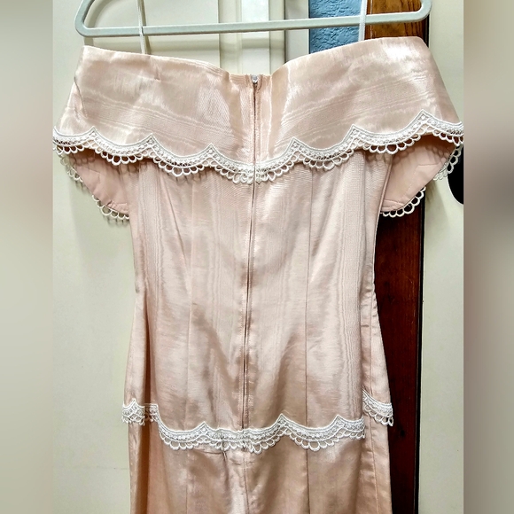 Off-the-Shoulder Formal Dress with Vintage Flair, Light Pink - Picture 4 of 10